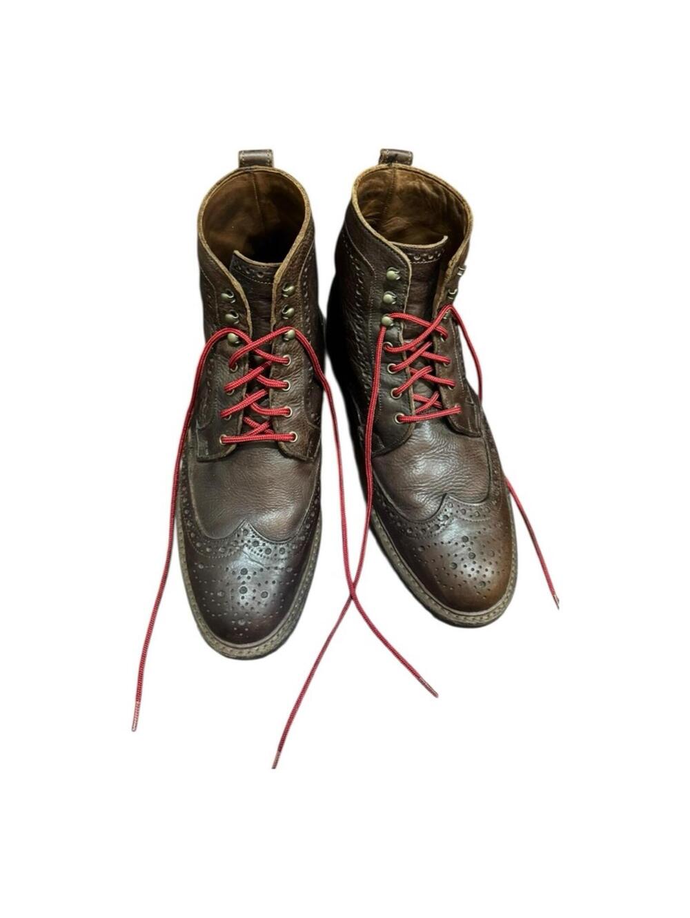 Allen Edmonds Brown Brogue Boots with Red Laces